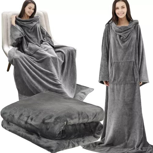Patura cu maneci, Zola®, buzunare, unisex, moale si confortabila, 180 x 210 cm, gri Patura cu maneci, Zola®, buzunare, unisex, moale si confortabila, 180 x 210 cm, gri